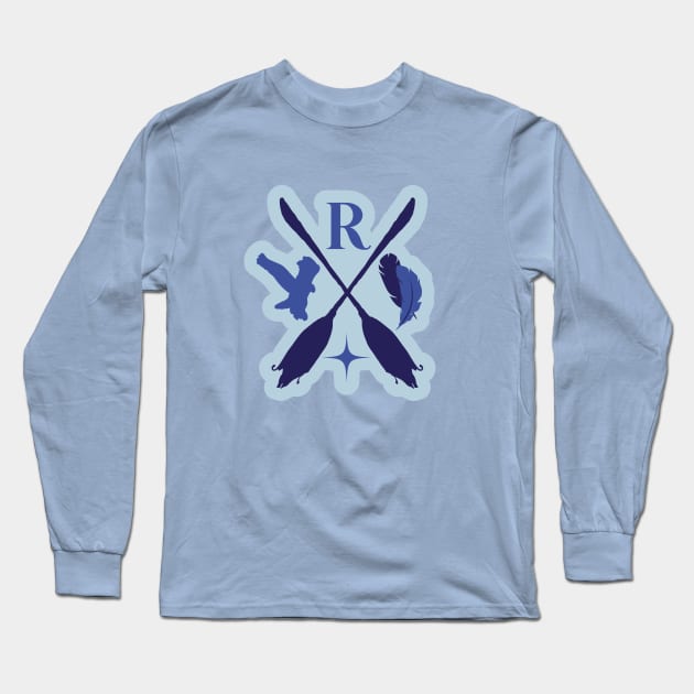 blue raven house wizarding school logo Long Sleeve T-Shirt by Qaws